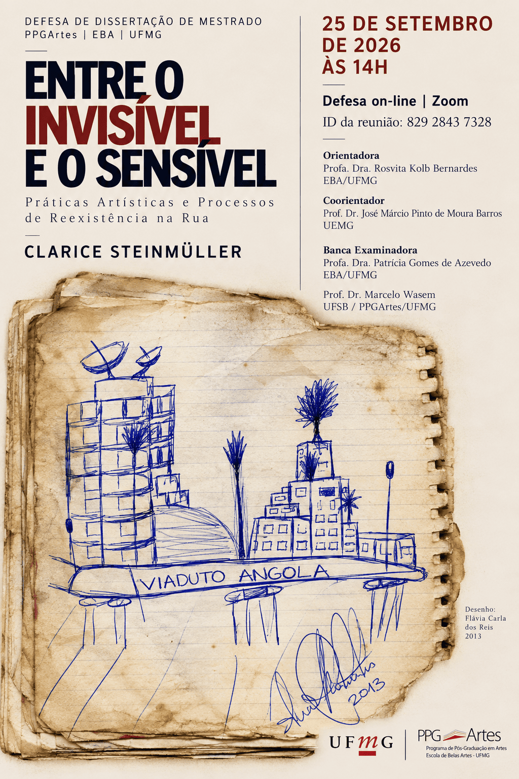 Convite para defesa de mestrado de Clarice Steinmüller